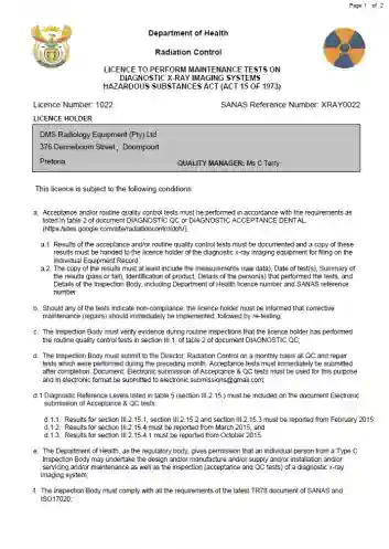 SAHPRA-approved x-ray inspection compliance certificate – IME MED