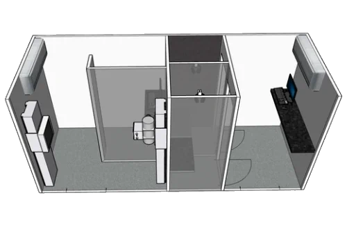 Mobile occupational health clinic for sale with X-ray and audio booths.